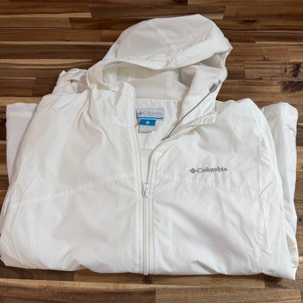 Columbia White Hooded Windbreaker Jacket